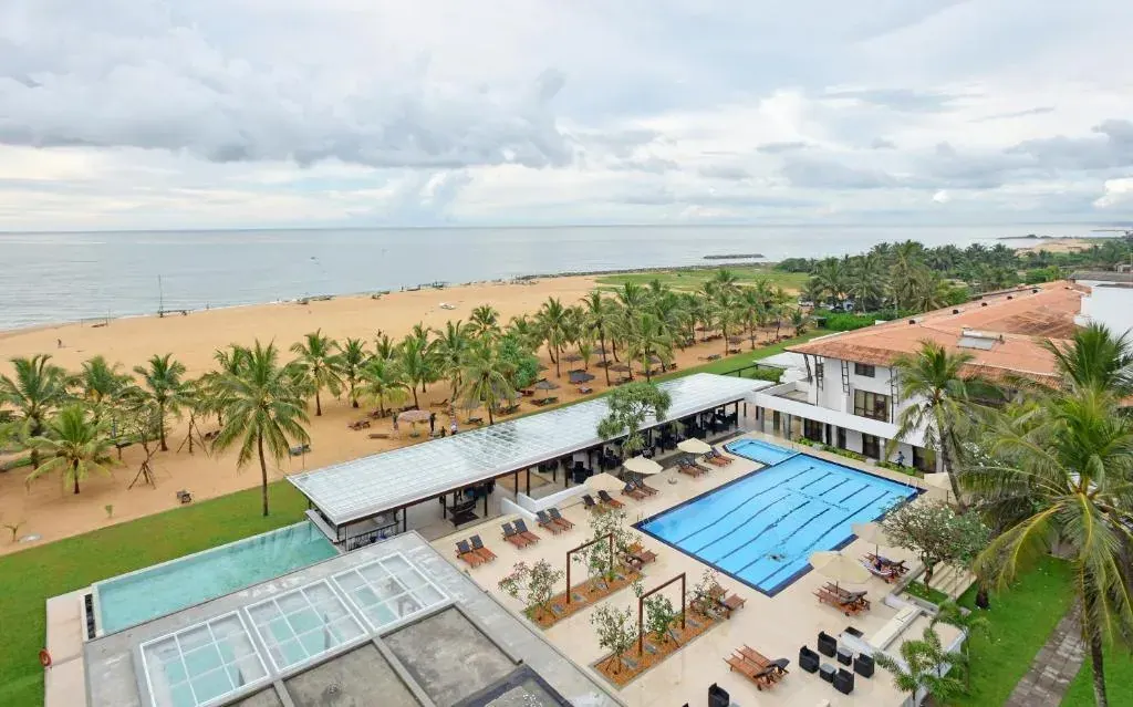 The seafront pool terrace at Goldi Sands hotel in Negombo