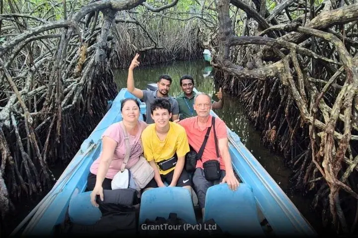 A group of guests posing together during a day of sightseeing