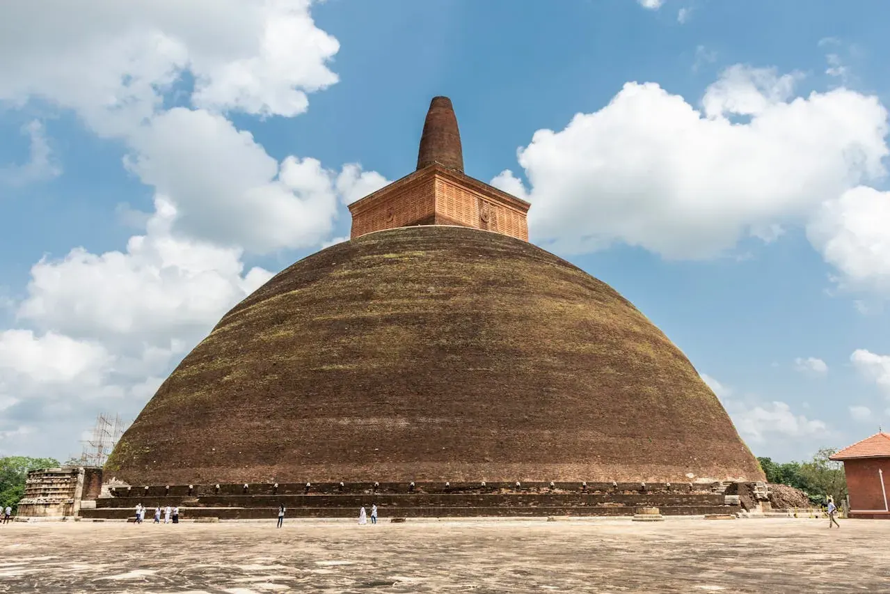 The vast brick dome of the Jetavanaramaya stupa at Anuradhapura